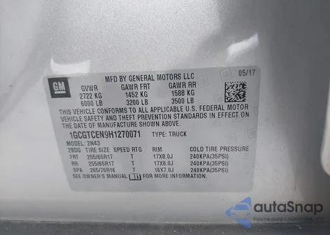 2017 Chevrolet Colorado Lt из США, поврежденный, VIN 1GCGTCEN9H1270071